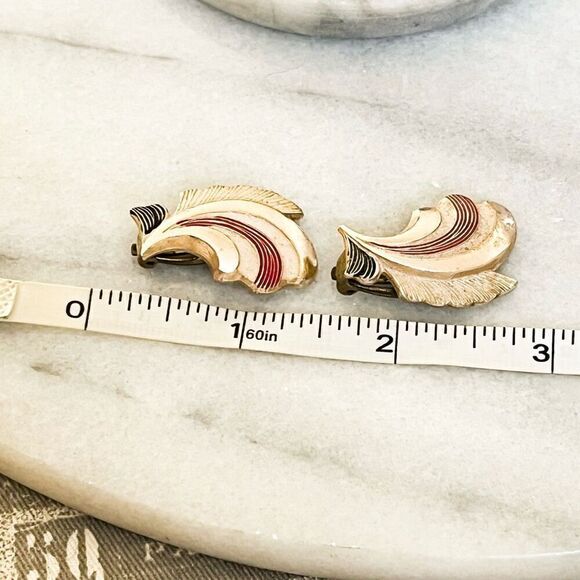 Vintage Signed Germany Clip On Earrings Rose Gold Toned Metal and Enamel MCM - Picture 8 of 8